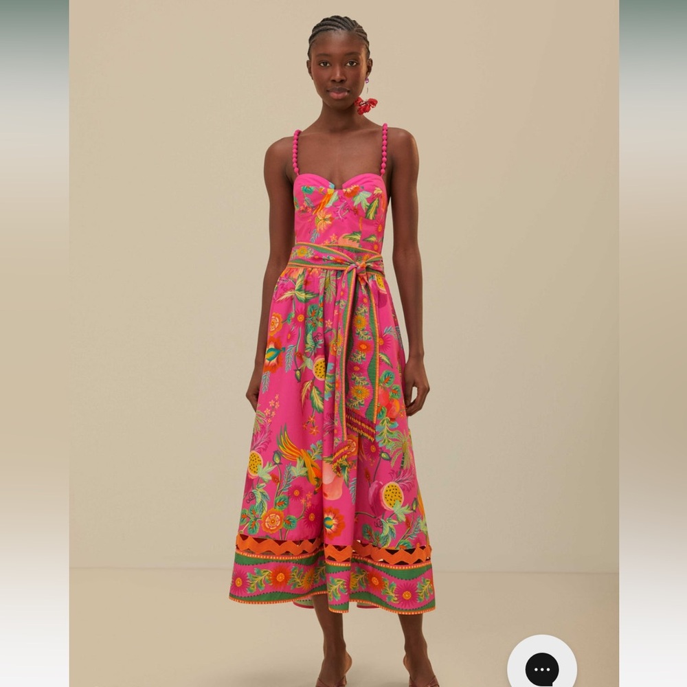 Farm Rio Pink Delicate Fruit Garden Organic Cotton Midi Dress